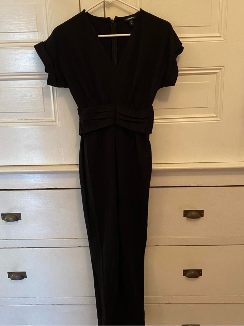 Classic Black Pantsuit Romper with Pleated Waist